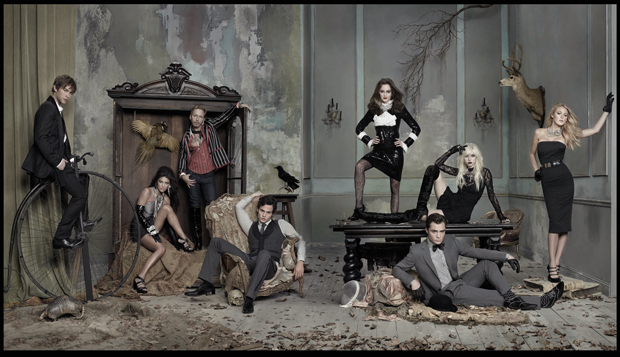 Gossip Girl Actors with Eric Daman, Chace Crawford as Nate, Jessica Zohr as Vanessa, Eric Daman as himself, Penn Badgely as Dan Humphrey, Leighton Meester as Blair Waldorf, Ed Westwick as Chuck Bass, Taylor Momsen as Jenny, Blake Lively as Serena. Photographed by Ruven Afanador.